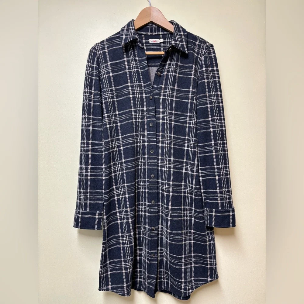 FAHERTY Legend Navy Plaid Flannel Shirt Sweater Dress - Small